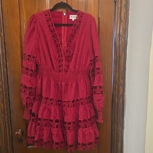 EUC Burgundy Lace Trim Dress